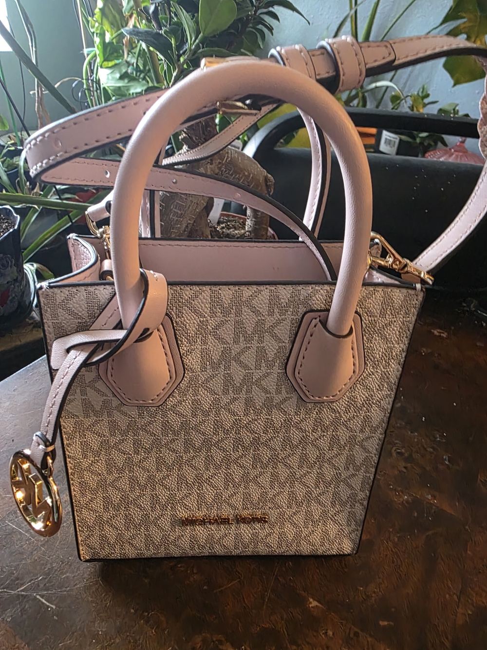 Michael Kors Pink Trim Signature Logo Crossbody Satchel - Picture 1 of 5